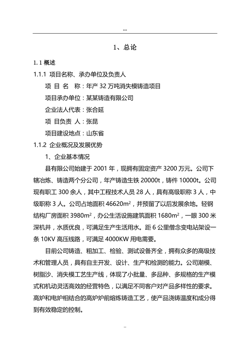 ej年产32万吨消失模铸造项目可行性研究报告.doc_第1页