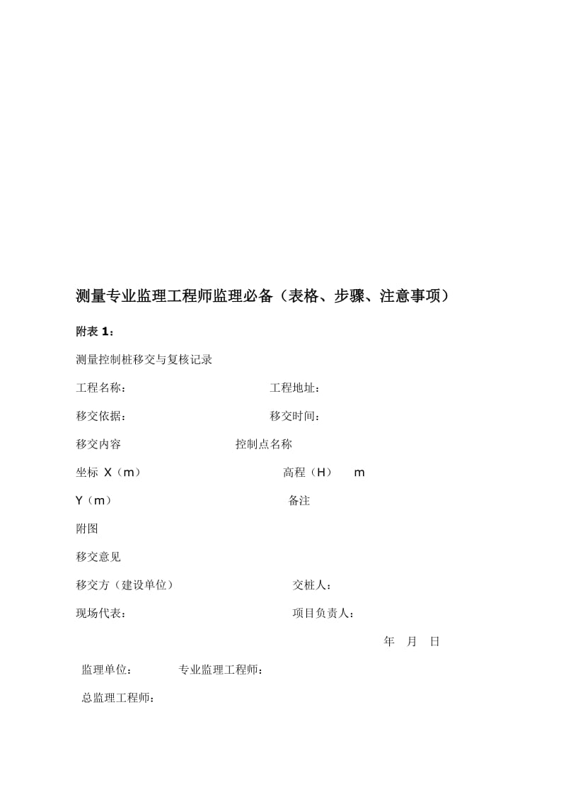 2019is测量专业监理工程师监理必备(表格、步骤、注意事项).doc_第1页