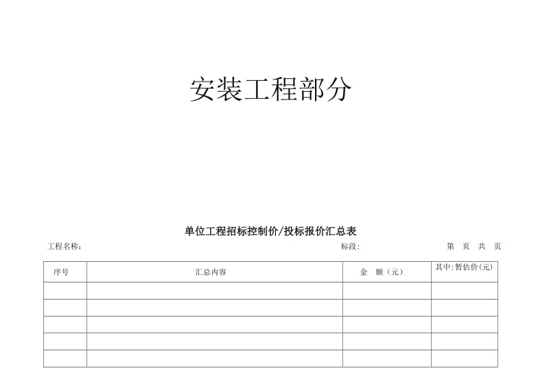 cc安装工程部分招投标报价表.doc_第1页