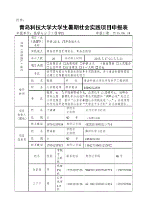 青岛科技大学大学生暑期社会实践项目申报表.doc