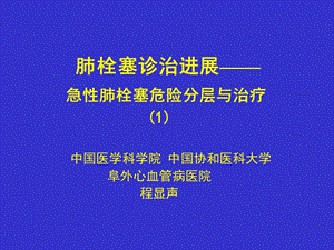 肺栓塞诊治进展-急性肺栓塞危险分层与治疗.ppt