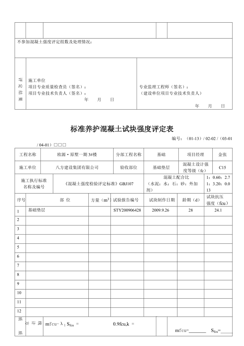 2019sx标准养护混凝土试块强度评定表C15.doc_第3页