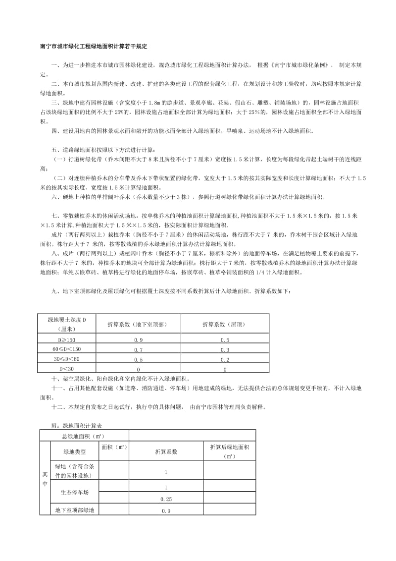 [知识]南宁市城市绿化工程绿地面积计算若干规定.doc_第1页