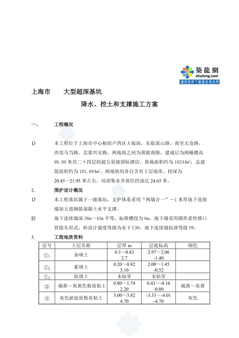 2019ua[上海]大型超深基坑降水、挖土和支撑施工方案.doc_第1页