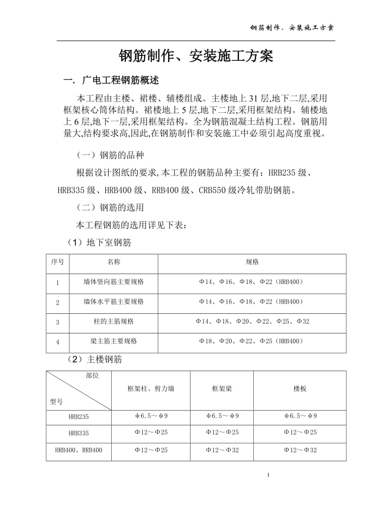 钢筋制作、安装施工方案.doc_第1页