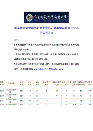 华东师范大学汉语国际教育硕士考研真题试卷答案复试分数线及录取比例.doc