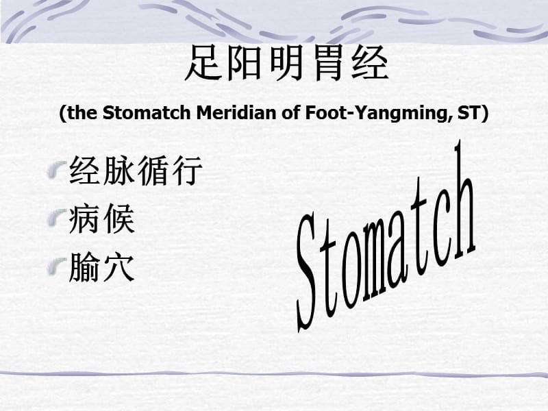 足阳明胃经theStomatchMeridianofFootYangmingST.ppt_第1页