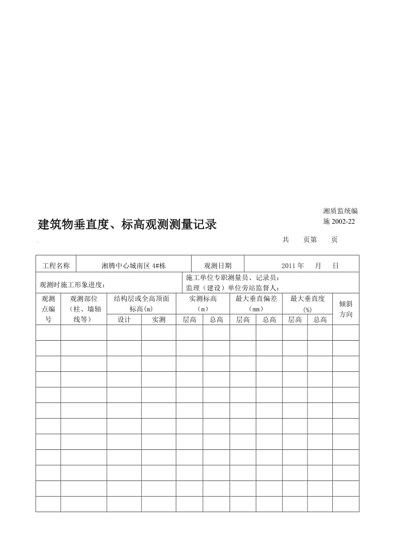 [教学研究]建筑物垂直度、标高观测测量记录1.doc_第1页