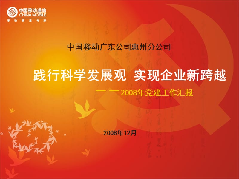 2008年12月践行科学发展观实现企业新跨越－－2008年党建工作汇报.ppt_第1页