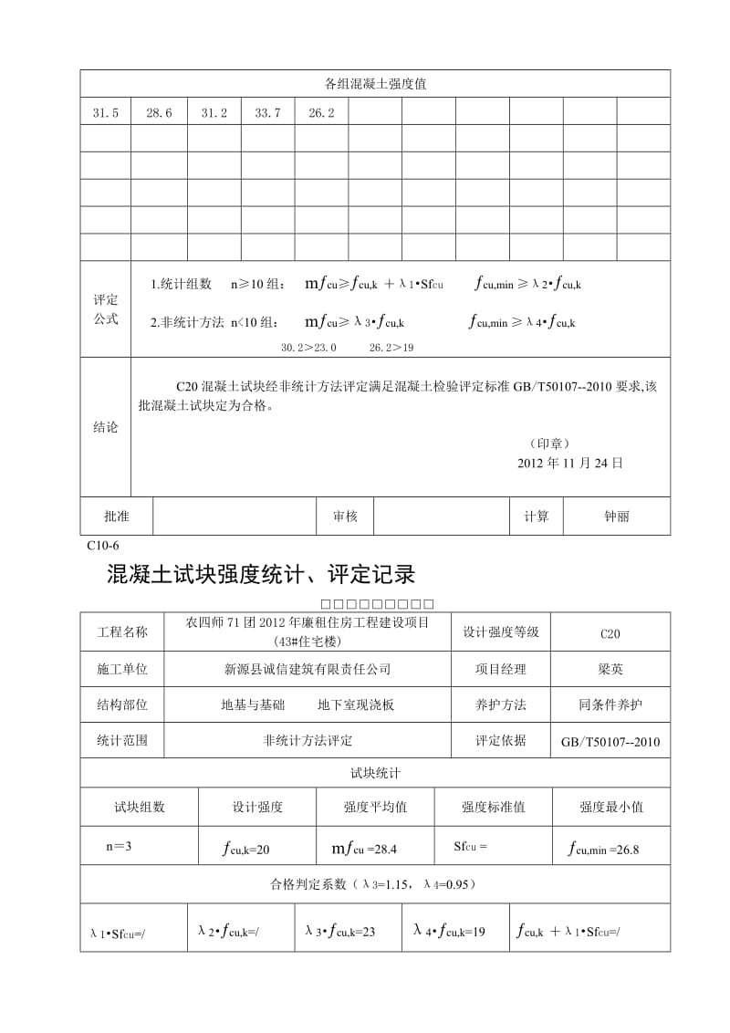 [方案]新表格混凝土试块强度统计、评定记录12).doc_第3页