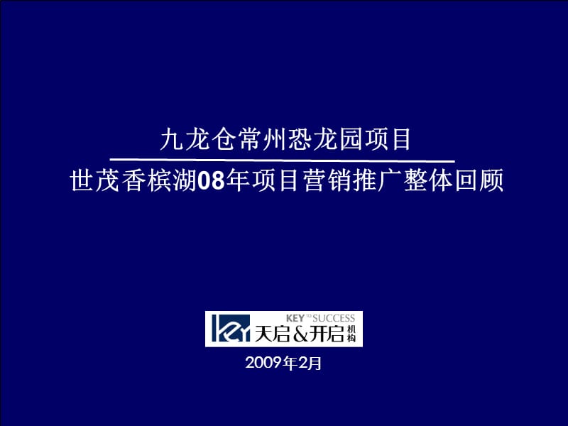 九龙仓常州恐龙园项目世茂香槟湖08年营销推广整体回顾.ppt_第1页