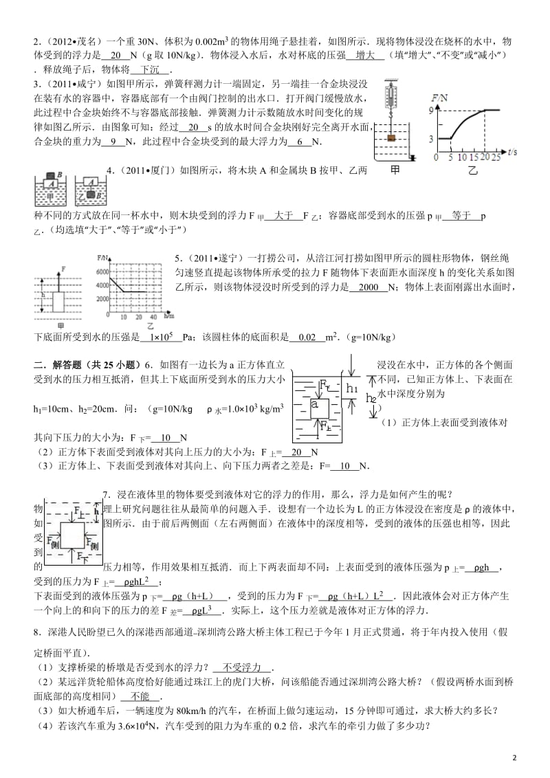 浮力2013年物理中考复习专题练习(最近三年中考题精选_有答案).doc_第2页