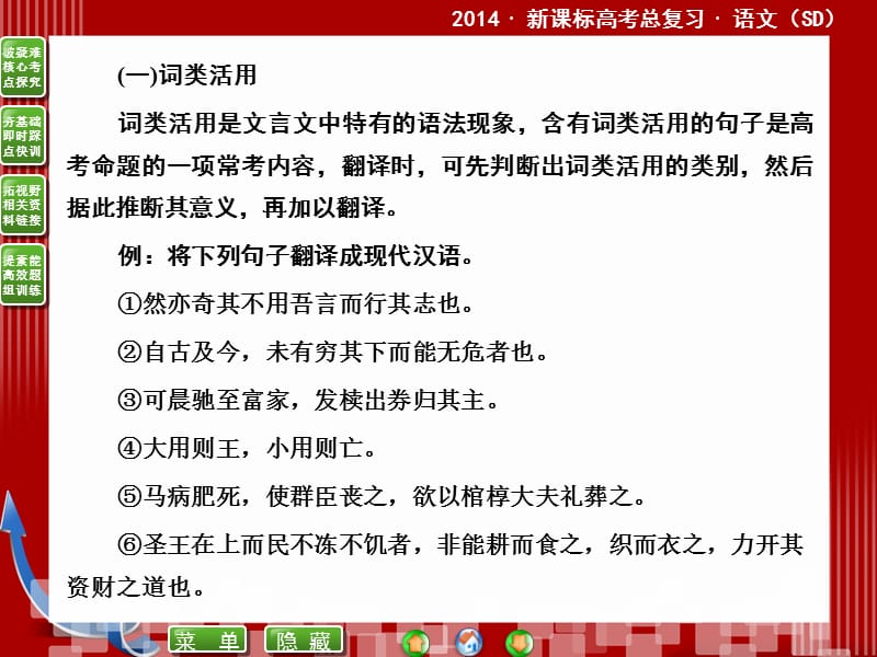 20192014届高考语文二轮复习课件(教师)：10.5理解并翻译文中的句子.ppt_第2页