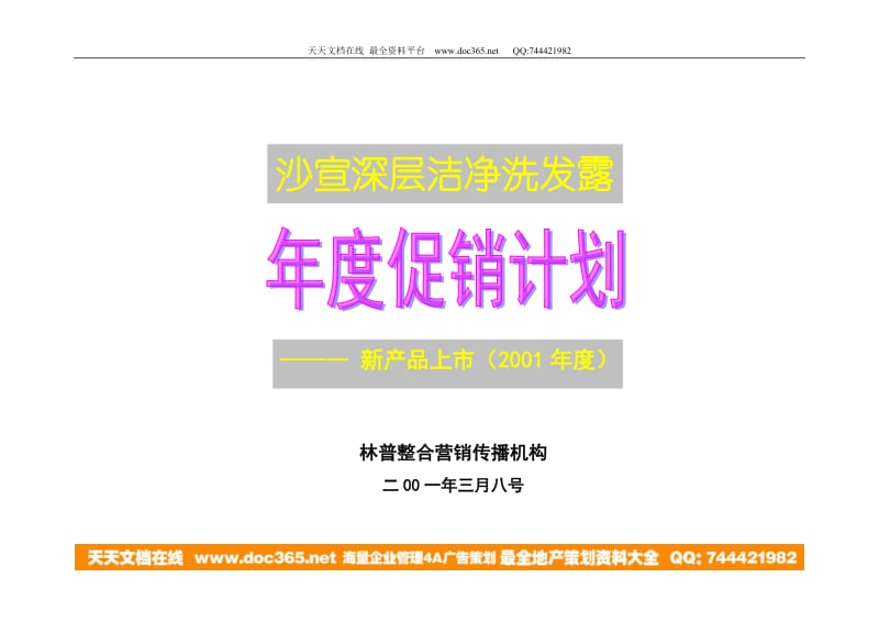 沙宣深层洁净洗发露年度促销计划新产品上市（2001年度）.doc_第1页