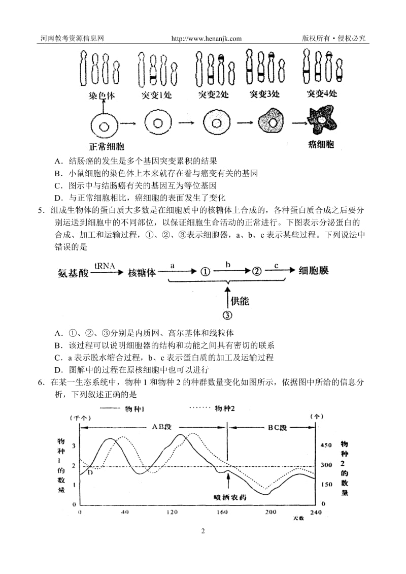 许昌市2012—2013学年第一学期高三期末教学质量评估--理科综合.doc_第2页