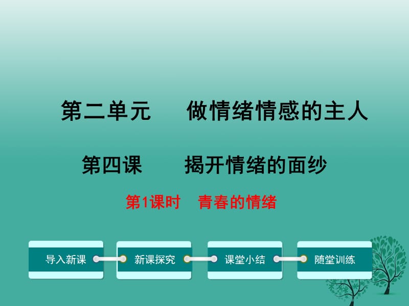 【学练优】2016年秋季版2017年七年级道德与法治下册2.4.1青春的情绪教学课件 新人教版.ppt_第1页