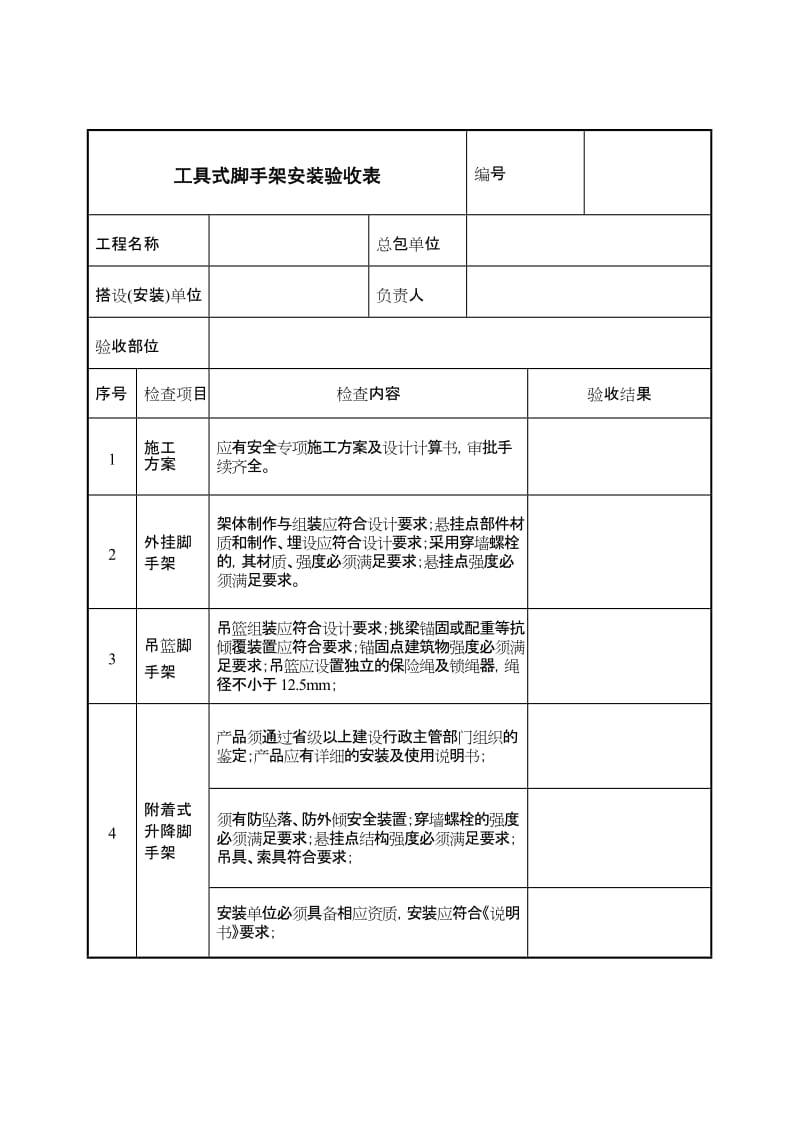 工具式脚手架安装验收表.doc_第1页