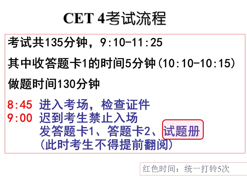 20192014版大学英语四级考试流程及注意事项(终版).ppt_第3页