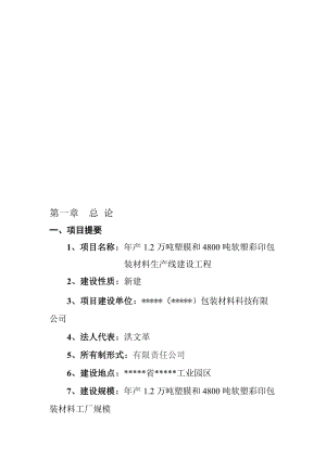 塑料软塑彩印包装材料生产线建设项目可行性研究报告.doc