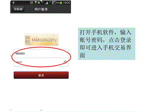 打开手机软件输入账号密码点击登录即可进入手机交易界面.ppt