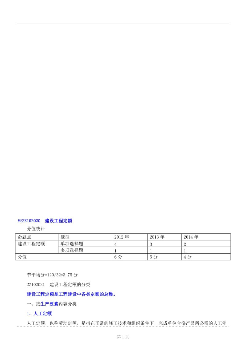 2015二建-施工管理-精讲班-第16讲：2z102020-建设工程定额(一)(2015年新版).doc_第1页