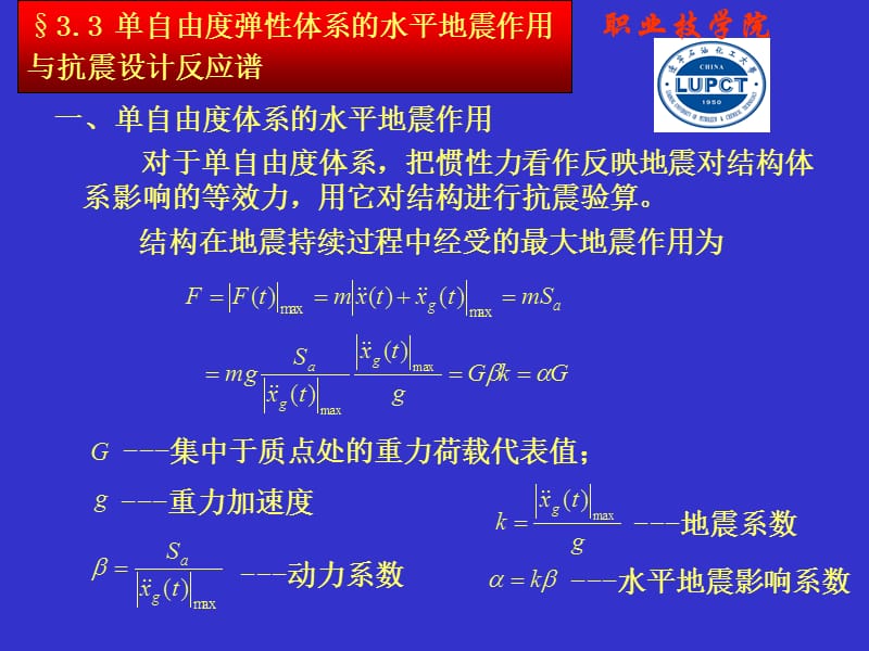 单自由度弹体系的水平地震作用与抗震设计方案反应谱教学课件.ppt_第1页