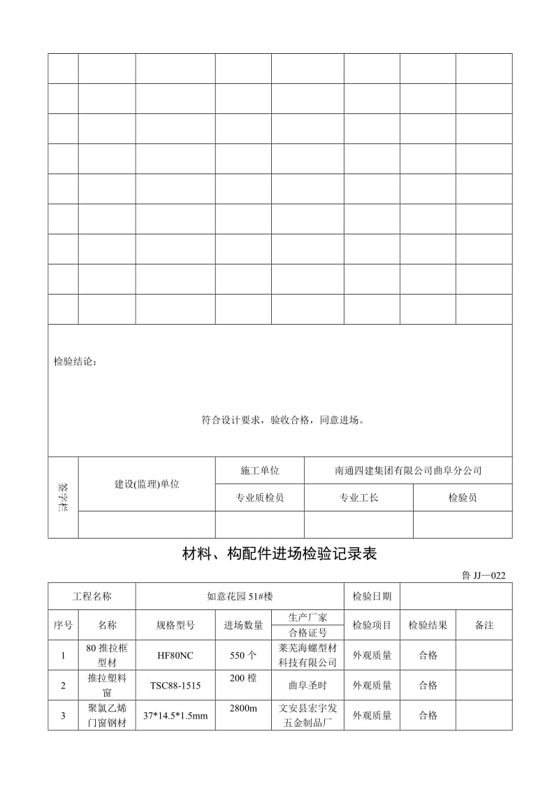 2019鲁JJ-022材料、构配件进场检验记录表.doc_第2页