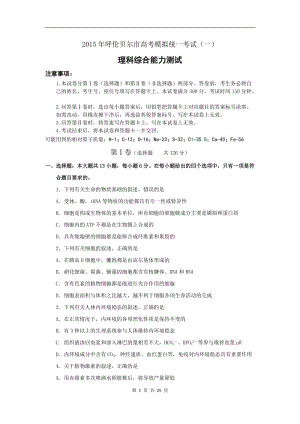 届呼伦贝尔市高三第一次模拟考试理综卷(.03).doc