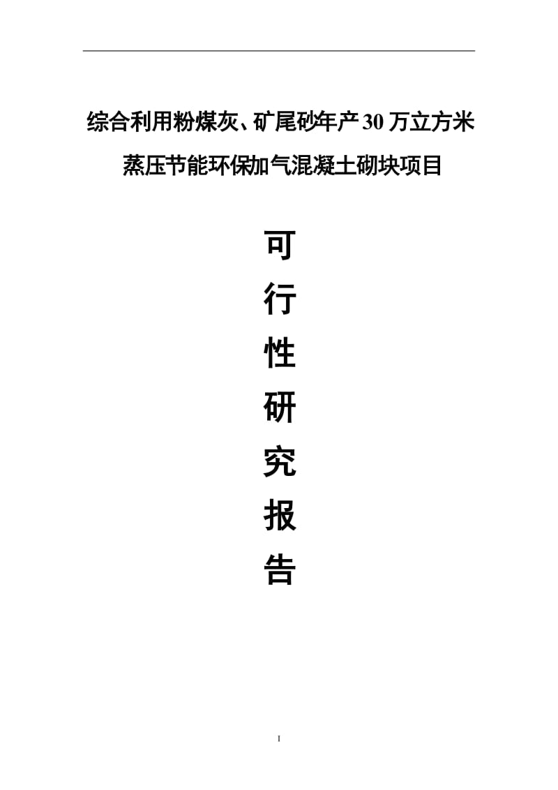 综合利用粉煤灰与矿尾砂年产30万立方米蒸压节能环保加气混凝土砌块项目可行性研究报告.doc_第1页