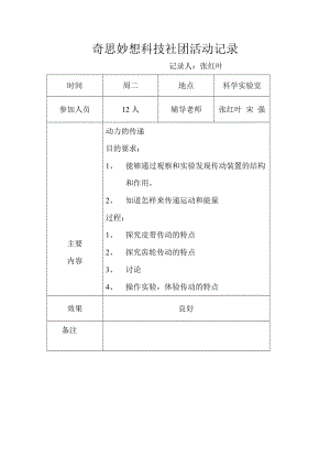 奇思妙想科技社团活动记录1.doc