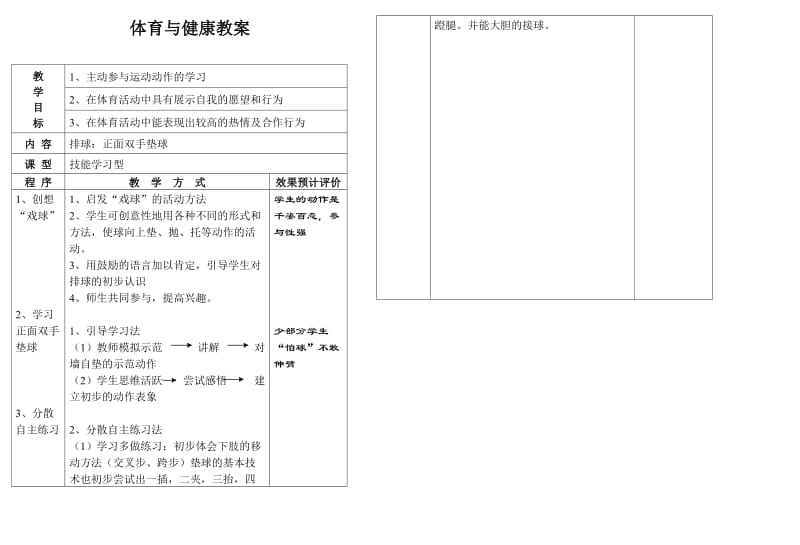 排球正面双手垫球教案、.doc_第1页