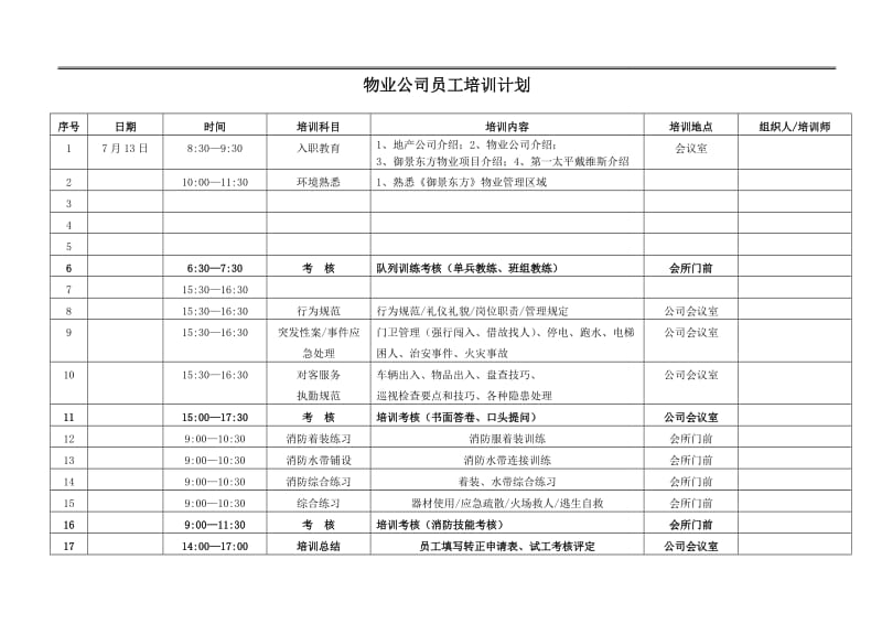 物业公司培训计划.doc_第1页