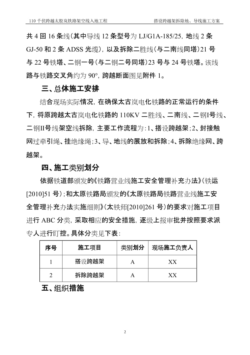 110千伏跨越某铁路架空线入地工程搭设跨越架拆除地、导线施工方案.doc_第3页