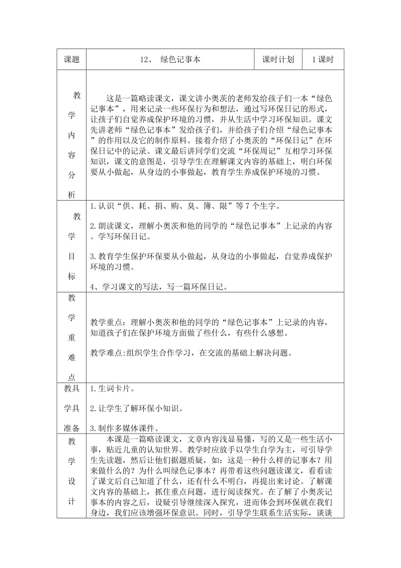 《绿色记事本》教学设计2.doc_第1页