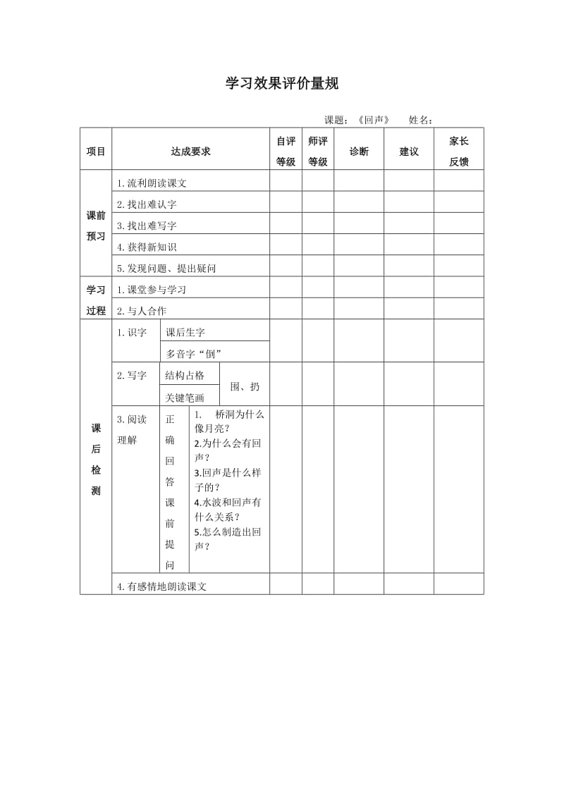 《回声》学习效果评价量规.doc_第1页