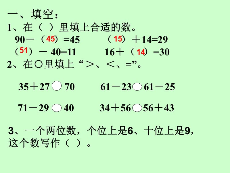 人教版二年级上册100以内的加法和减法整理复习练习题.ppt_第2页