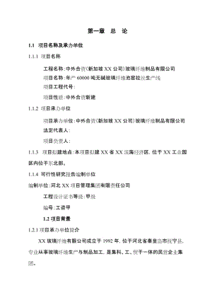 《新建年产6万吨无碱池窑玻璃纤维拉丝生产线建设项目可行性研究报告》.doc