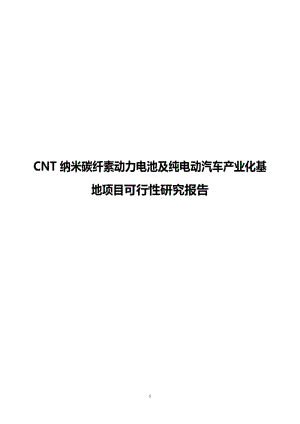 CNT纳米碳纤素动力电池及纯电动汽车产业化基地项目可行性研究报告.doc