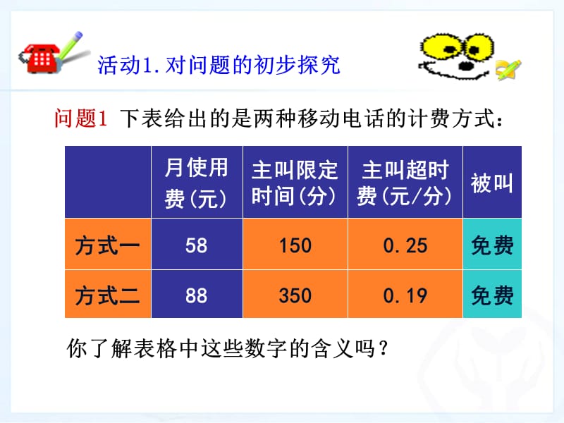 3.4.5实际问题与一元一次方程电话计费.ppt_第2页