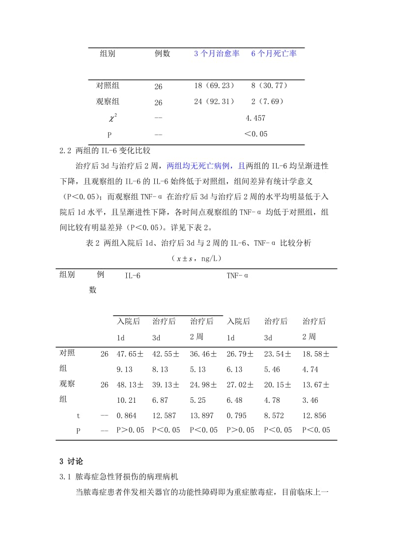 毒症急性肾损伤患者经血必净治疗效果及对白介素-6、肿瘤坏死因子-α影响分析.doc_第3页