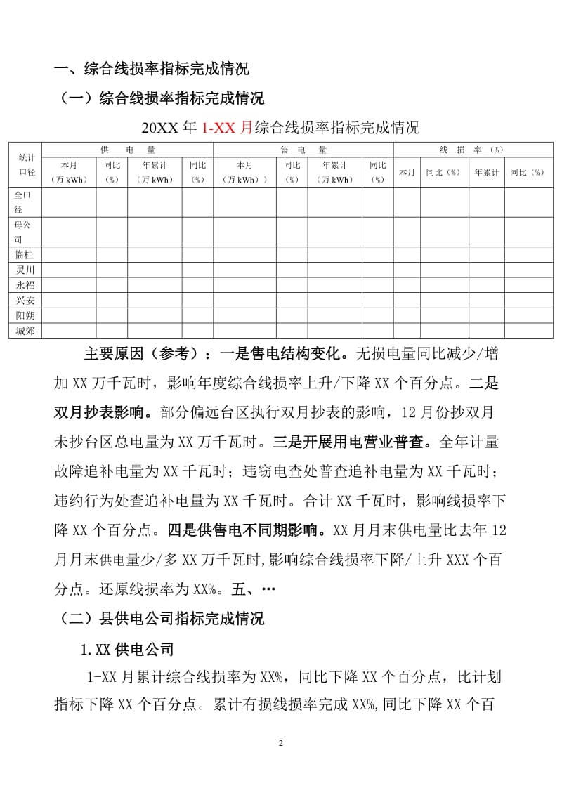 供电局线损分析报告模版(2015版).doc_第2页