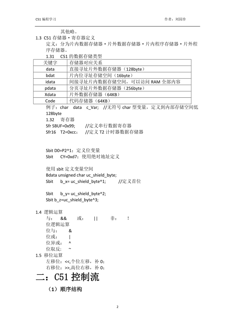 C51学习资料 C51学习手册介绍运算符算法数组指针结构体共用体枚举.doc_第2页