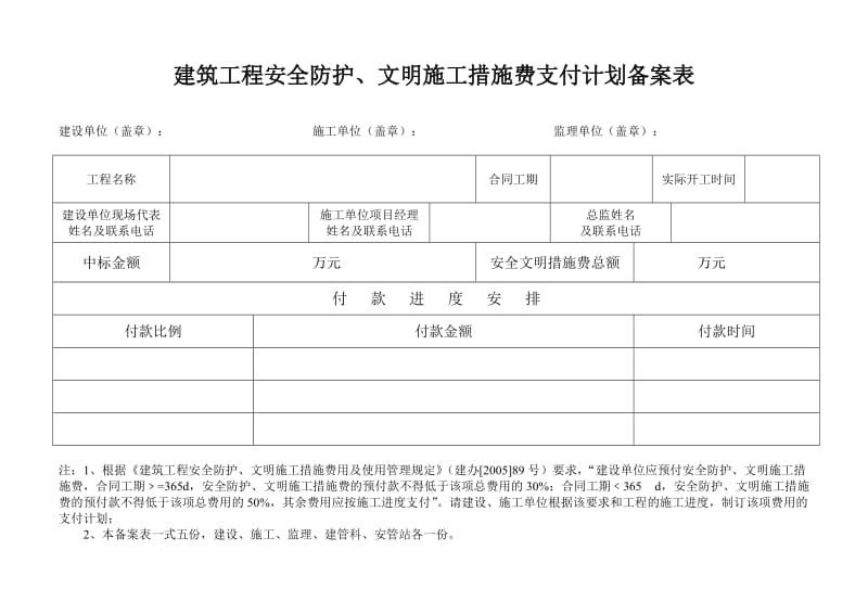 建筑工程安全防护、文明施工措施费支付计划备案表.doc_第1页