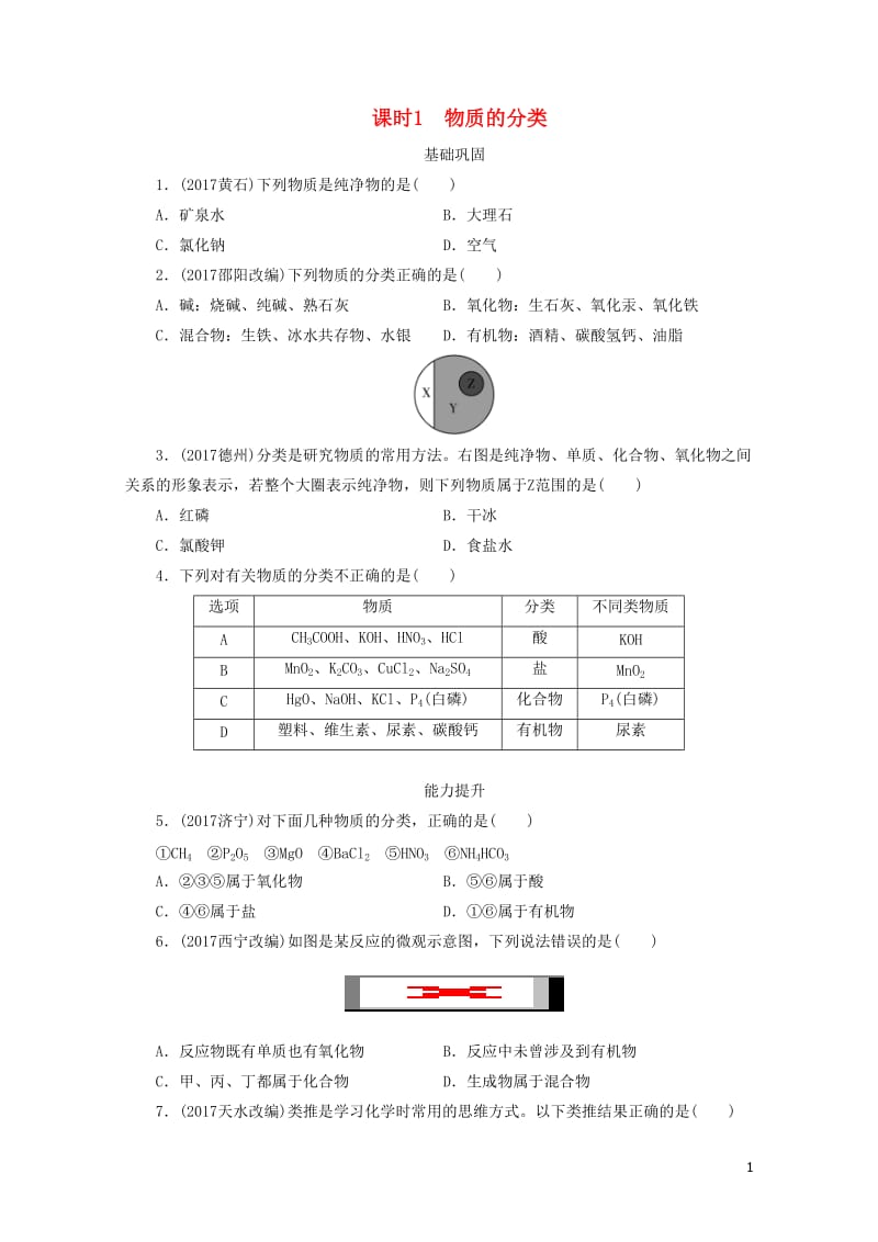 广东省2018年中考化学总复习课时1物质的分类练习20190116174.doc_第1页