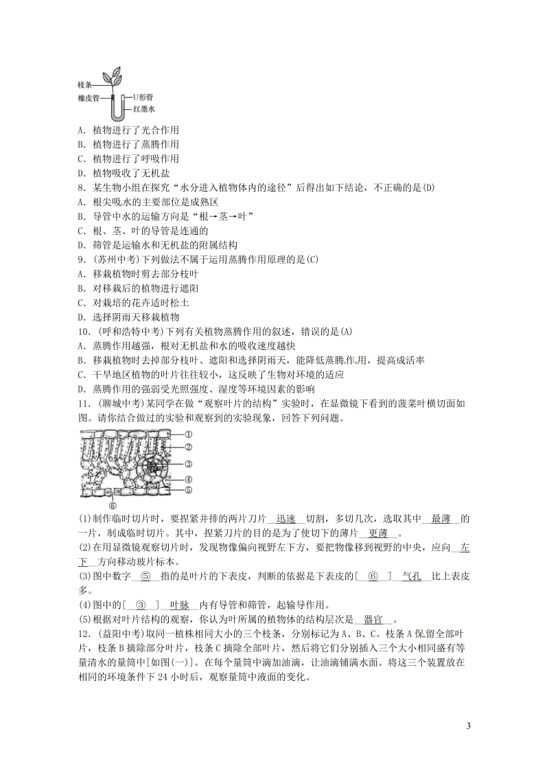 2019年中考生物总复习主题三生物圈中的绿色植物课时6绿色植物的蒸腾作用20190131290.doc_第3页