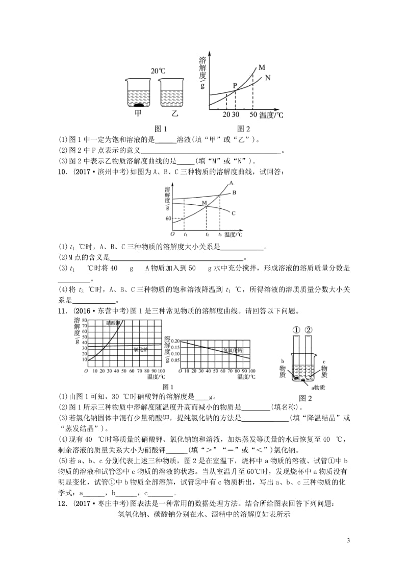 山东诗营市2018年中考化学复习第九单元溶液随堂演练练习20190115337.doc_第3页