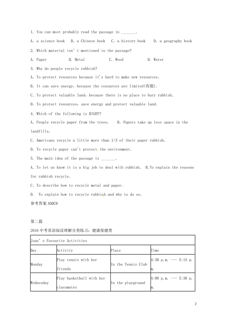 2019年中考英语一轮复习阅读理解题型练7人教新目标版201901251213.doc_第2页