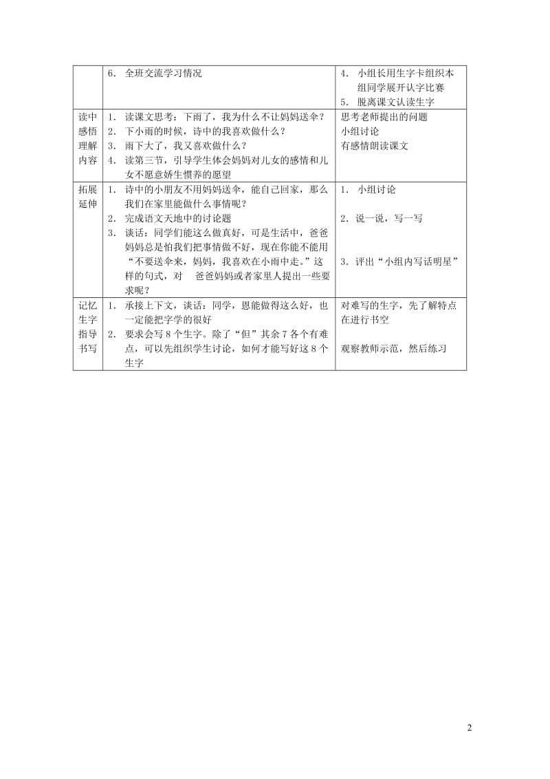 二年级语文上册2.1妈妈不要送伞来教案2北师大版20190131335.doc_第2页