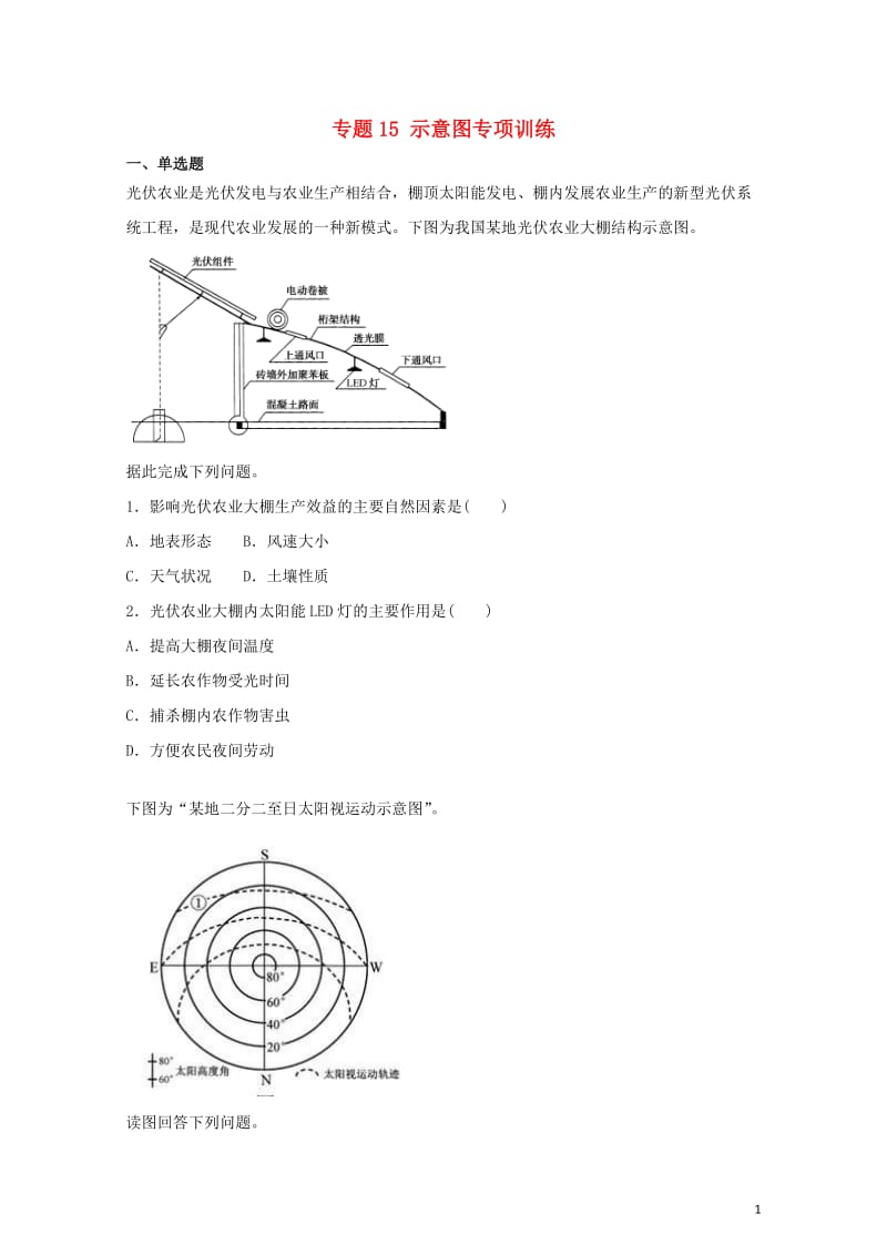 2019届高考地理二轮复习专题15示意图专项训练2019021417.doc_第1页