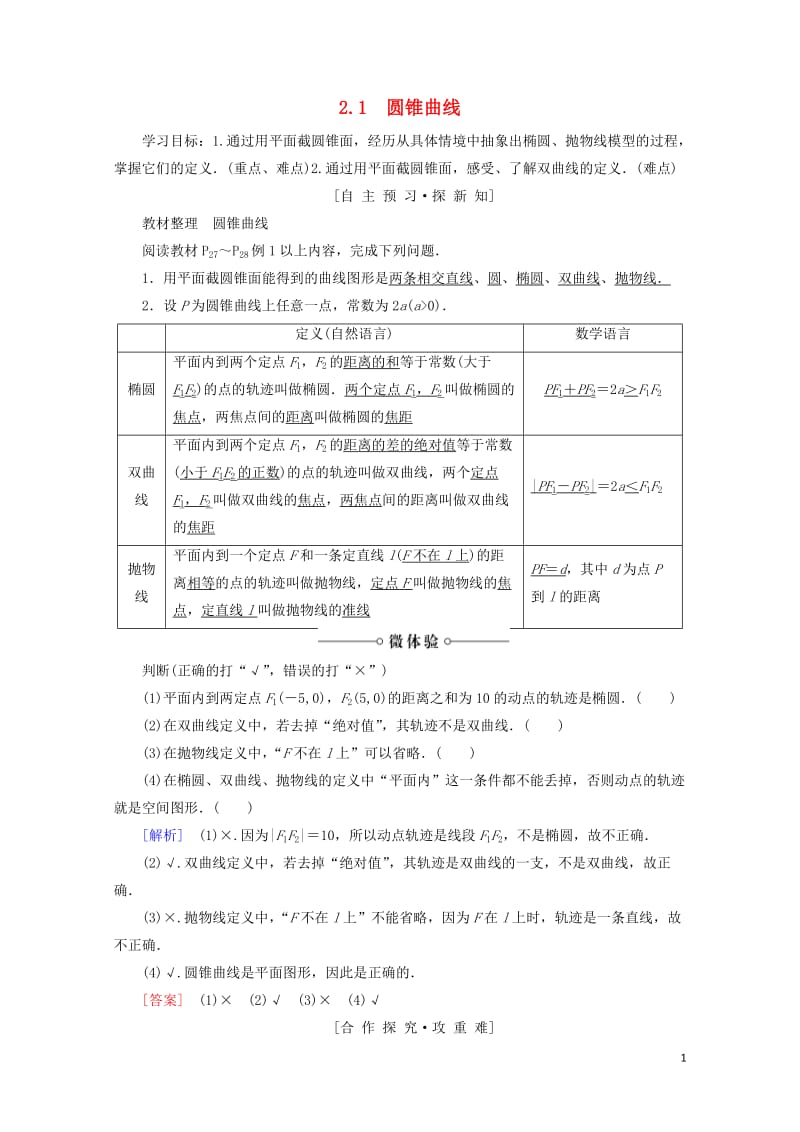 2018_2019学年高中数学第2章圆锥曲线与方程2.1圆锥曲线学案苏教版选修2_120190115.doc_第1页